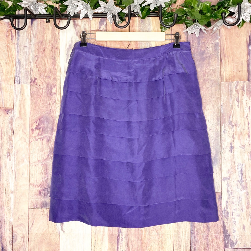 Boden Purple Tiered Silk Skirt